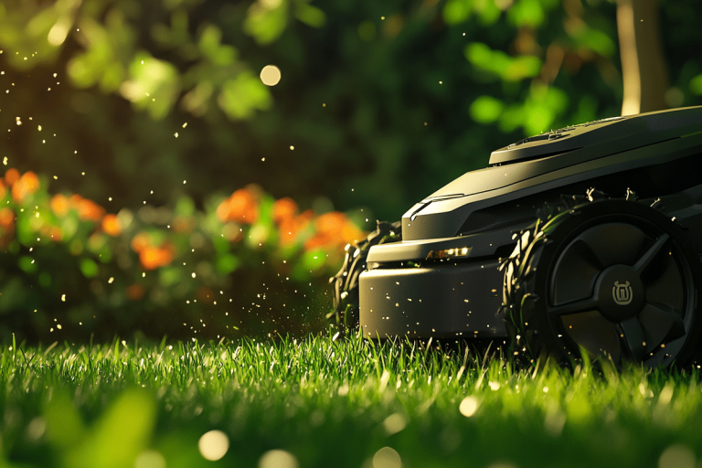 Robotplæneklipper der kører i en have