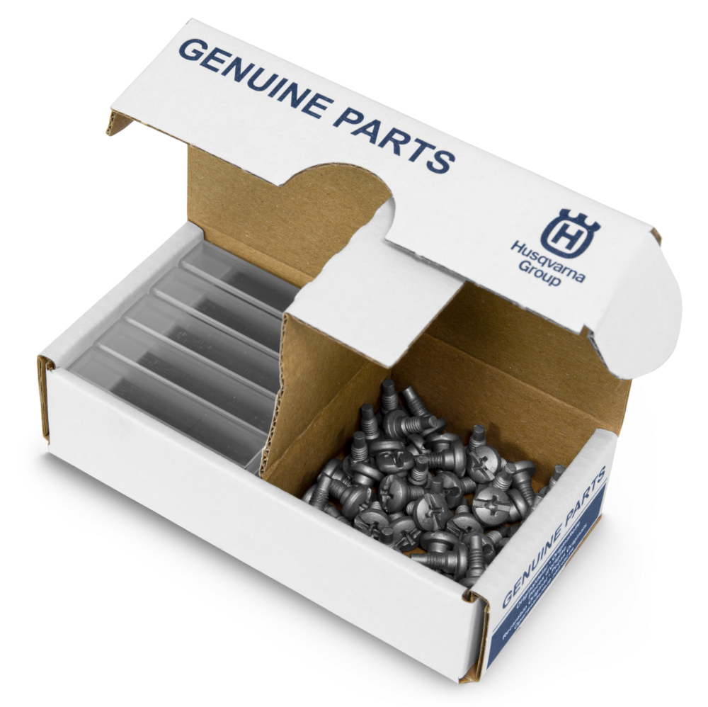 Åben æske med Husqvarna reservedele