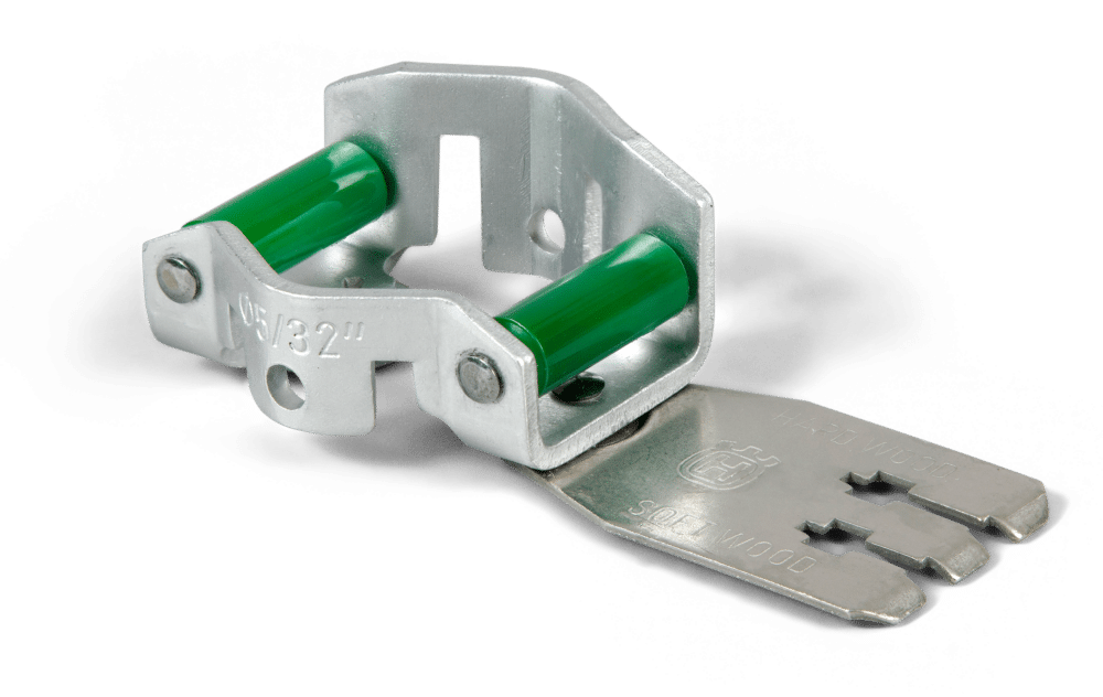 Metalværktøj til kædefilning med grønne ruller