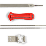 Filværktøjssæt med håndtag og filer.