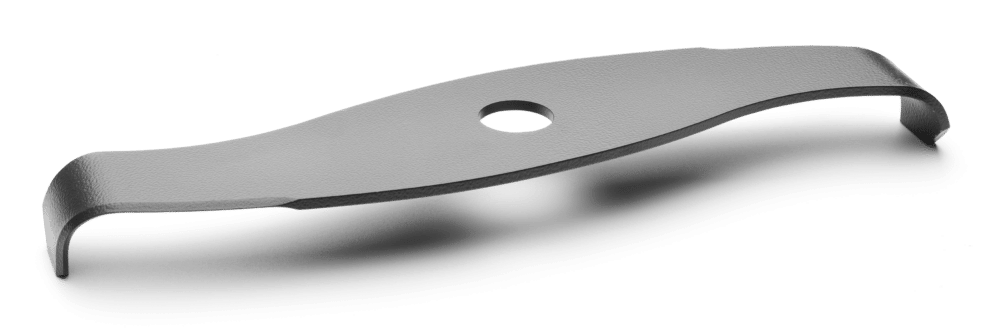 Metallisk klinge med et hul i midten.