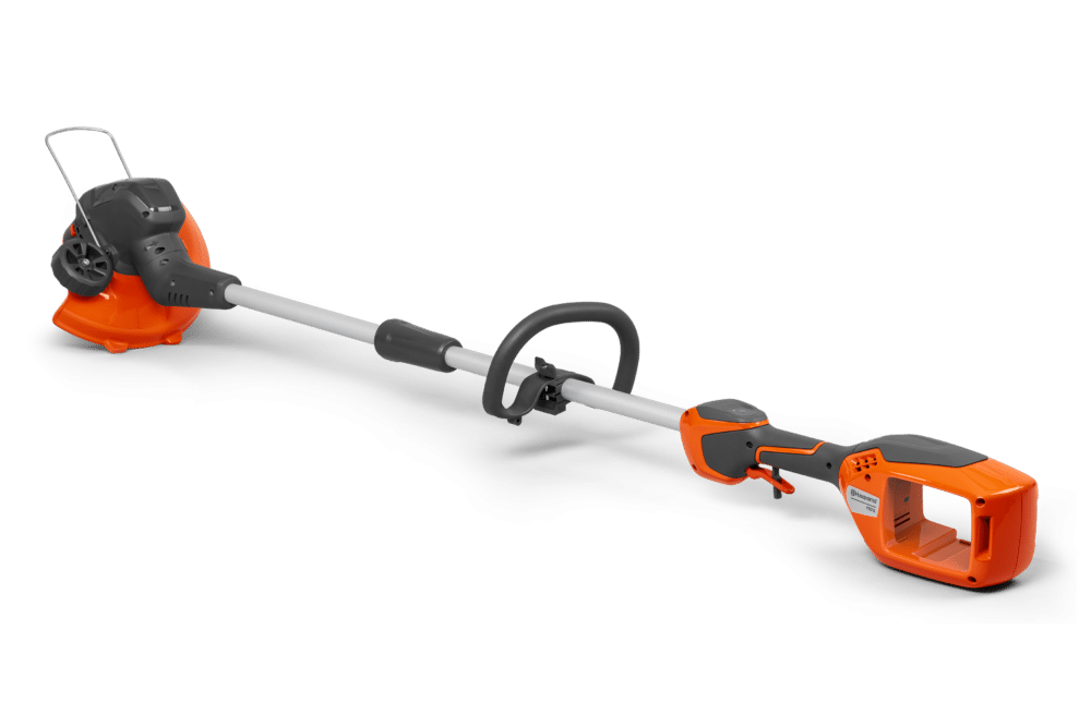 Græstrimmer med orange og sort design