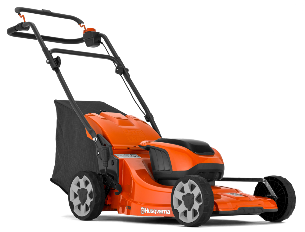 Orange og sort Husqvarna plæneklipper.