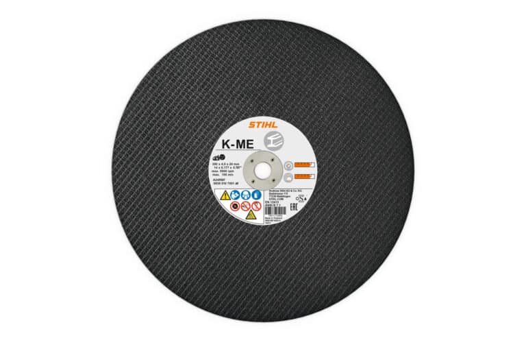 Skæreskive med STIHL logo og specifikationer