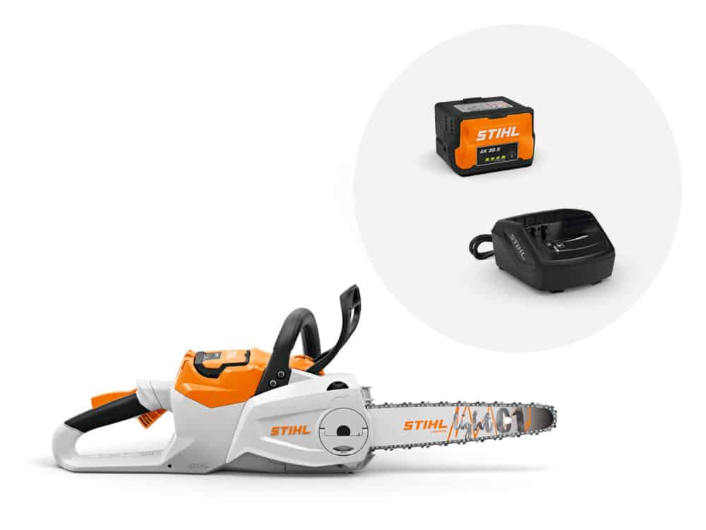 Motorsav, batteri og oplader fra STIHL