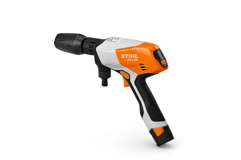Stihl RCA 20 rengøringspistol med orange og sort design.