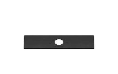 Sort plæneklipperkniv med rundt hul i midten.