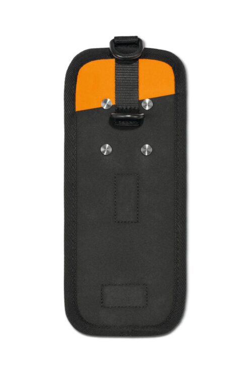 Forside 14 Sort og orange værktøjsbælteholder med metalnitter.