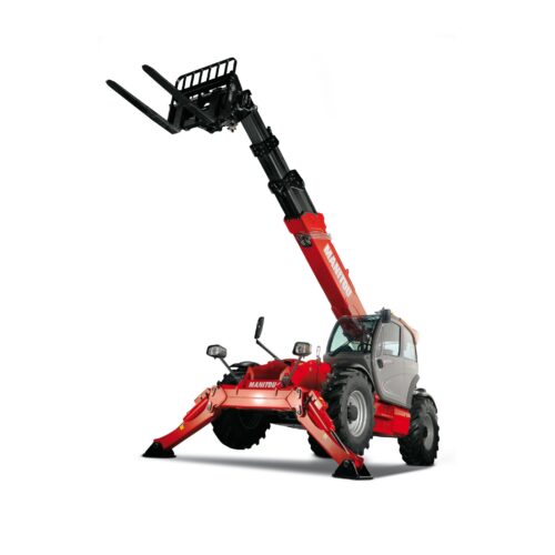 En rød teleskoplæsser med udstrakt arm.