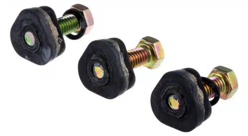 Tre farvede bolte med gummipakninger