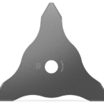 En sort trimmerklinge med tre skarpe tænder.