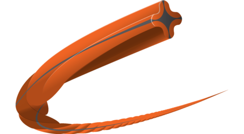 Illustreret billede af et orange fleksibelt kabel