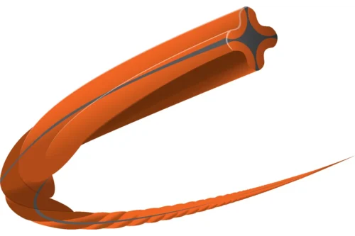 Orange, buet, rodformet struktur med en krydsformet tværsnitsprofil.