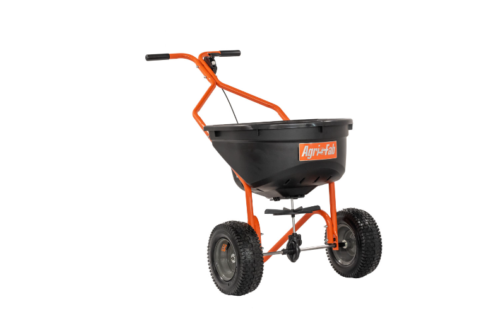 Gødningsspreder med to hjul og håndtag