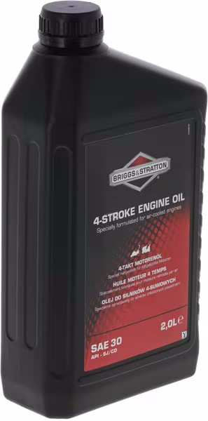 Flaske med 4-takt motorolie fra Briggs & Stratton.