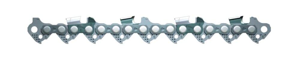 En motorsavskæde set fra siden.