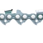 En motorsavskæde set fra siden.