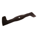 Sort plæneklipperklinge med bøjet design.