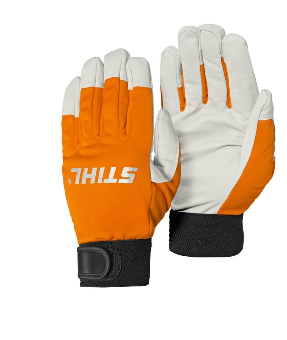Orange og hvide arbejdshandsker fra STIHL