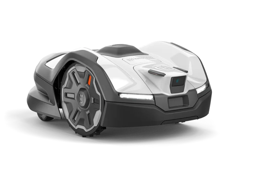 Robotplæneklipper i hvidt og sort design