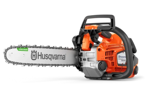 Husqvarna kædesav med orange og gråt design.