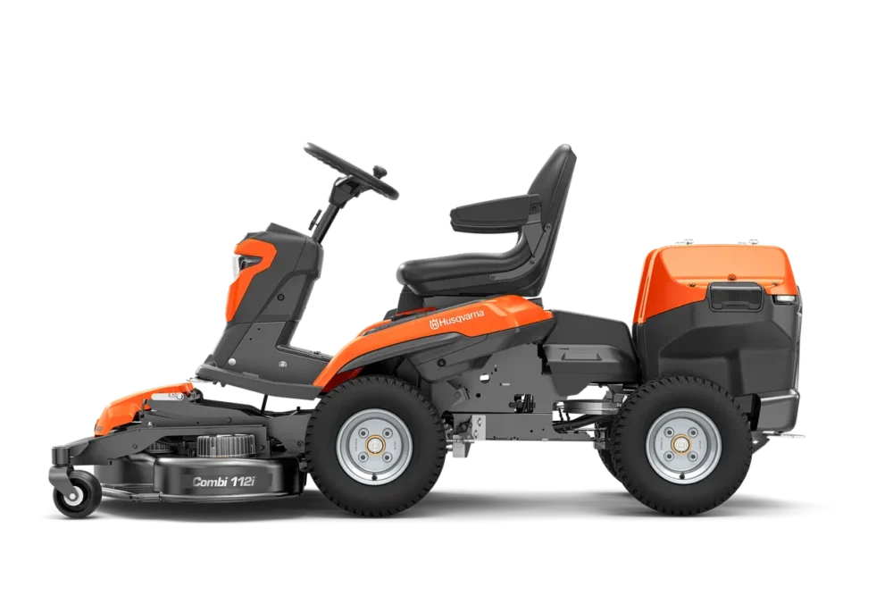 Batteridrevet Husqvarna plænetraktor i sideprofil