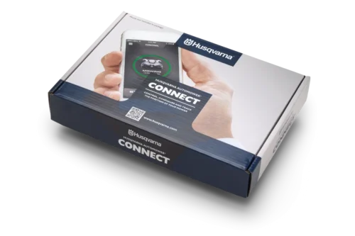 Husqvarna Connect-pakke med smartphone-billede.