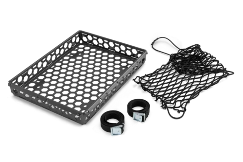 Bagagekurv med net og to sorte remme.