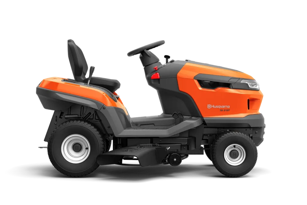 Husqvarna plænetraktor i orange og sort farve.