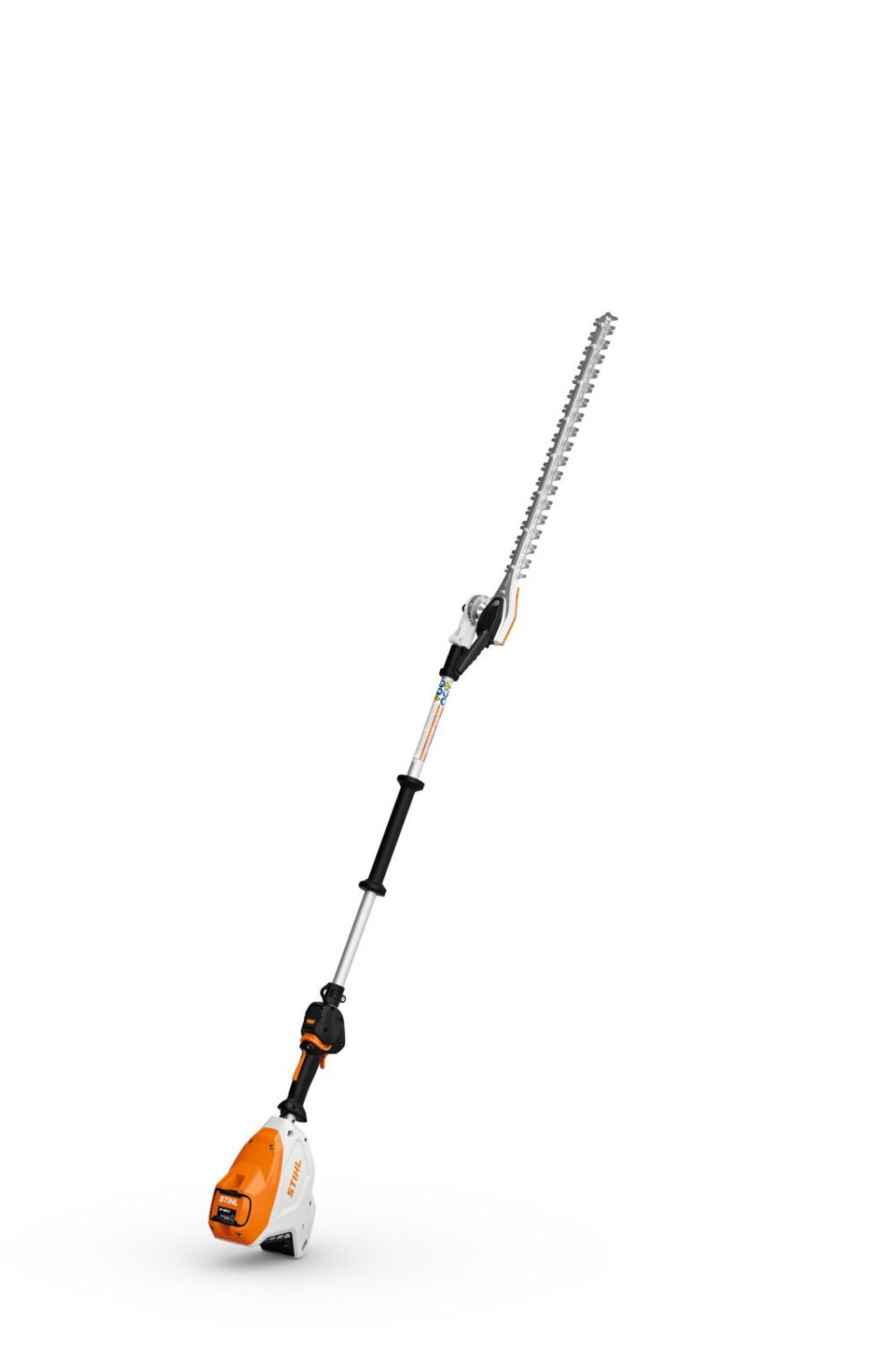 Hækkeklipper med orange og hvidt design.